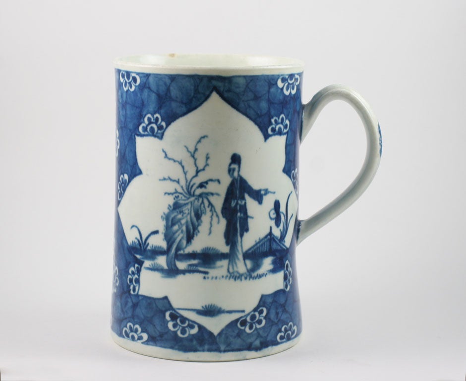 A rare and fine First period Worcester porcelain blue and white tankard painted in the 